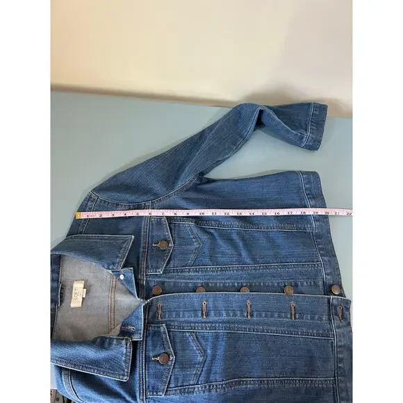 Loft Jean jacket womens L petite dark wash some stretch classic - Picture 5 of 7